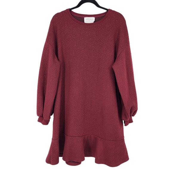 Mare Mare x Anthropologie Balloon Sleeve Crew Neck Peplum Dress Size Large - Picture 2 of 6